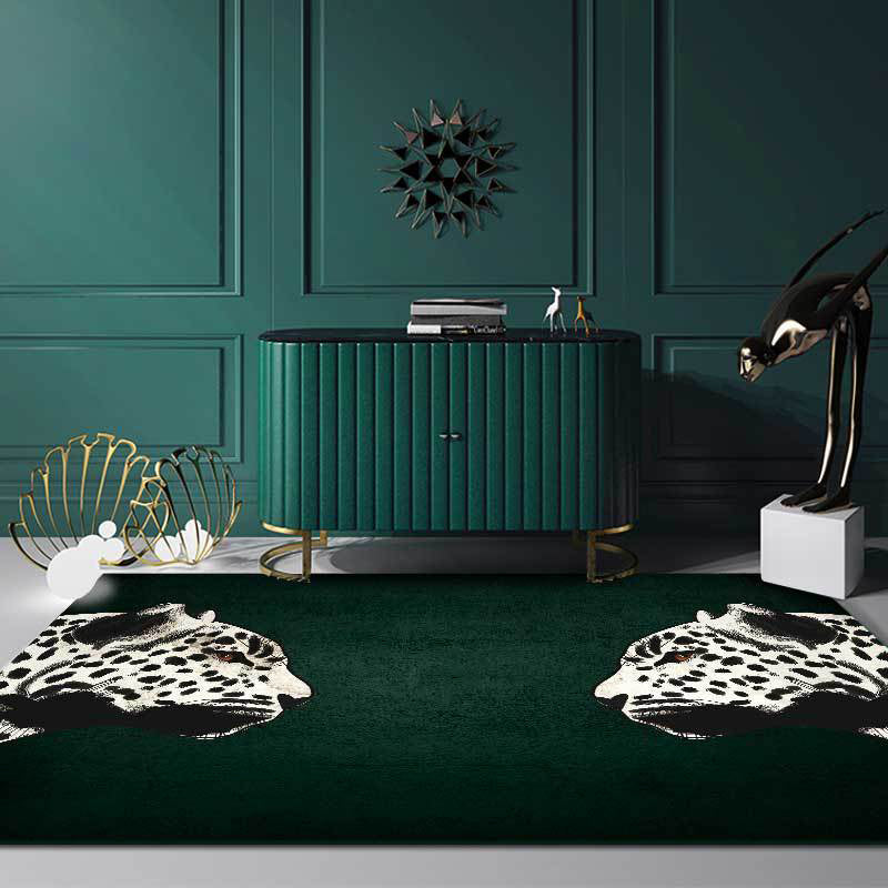 Funky Cheetah Pattern Rug Dark Green New Rug Polyester Washable Non-Slip Back Rug for the Living Room