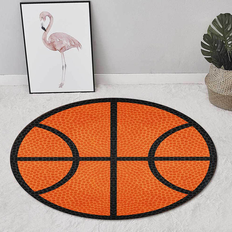 Simple Kids Rug in Orange Sports Basketball Pattern Rug Polyester Washable Carpet for Kids Room