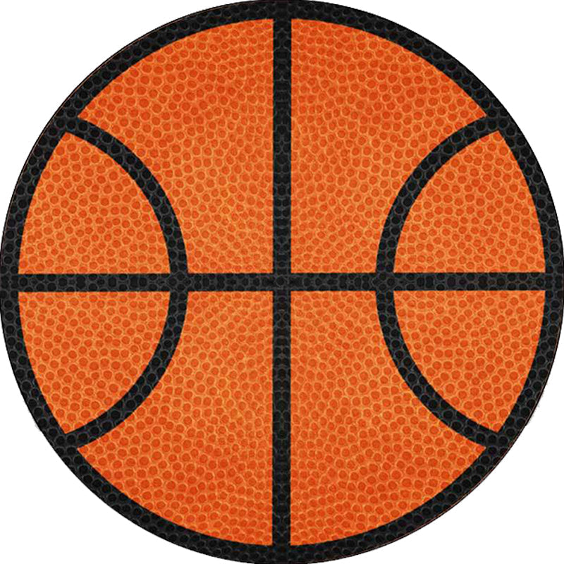 Simple Kids Rug in Orange Sports Basketball Pattern Rug Polyester Washable Carpet for Kids Room