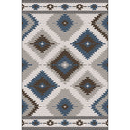 Blue and Gray Southwest Rug Polyester geometric pattern rug washable non-slip bottom rug for living room