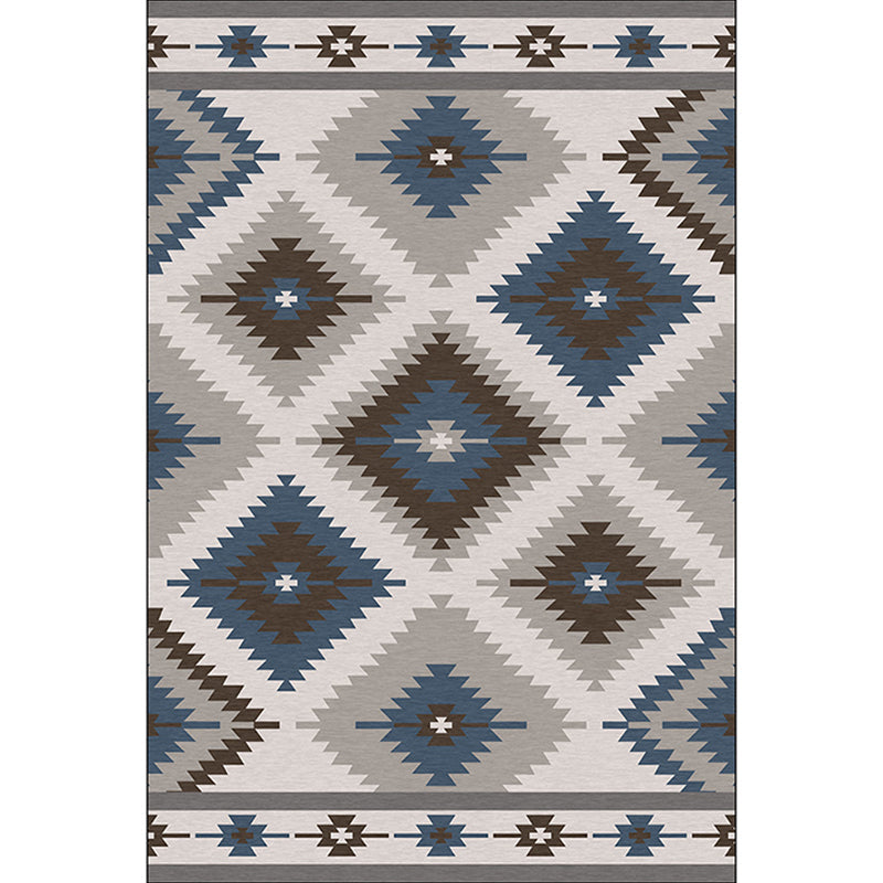 Blue and Gray Southwest Rug Polyester geometric pattern rug washable non-slip bottom rug for living room