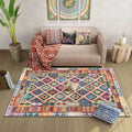 Yellow Persian Carpet Polyester Geometric and Check Pattern Carpet Washable Non-Slip Backing for Living Room