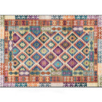 Yellow Persian Carpet Polyester Geometric and Plaid Pattern Carpet Washable Non-slip Bottom Carpet for the Living Room