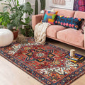 Retro Medallion Pattern Carpet Red Persian Carpet Polyester Machine Washable Non-Slip Area Rug for Bedroom