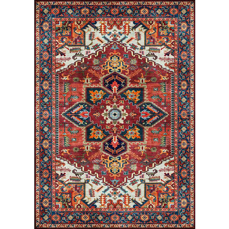 Retro medallion pattern carpet Red Persian rug Polyester machine washable non-slip rug for the bedroom
