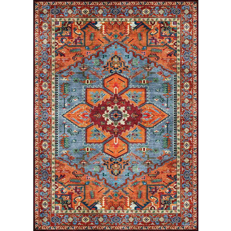 Retro Medallion Pattern Carpet Red Persian Carpet Polyester Machine Washable Non-Slip Area Rug for Bedroom