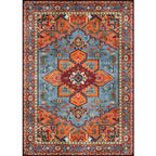 Retro Medallion Pattern Carpet Red Persian Carpet Polyester Machine Washable Non-Slip Area Rug for Bedroom