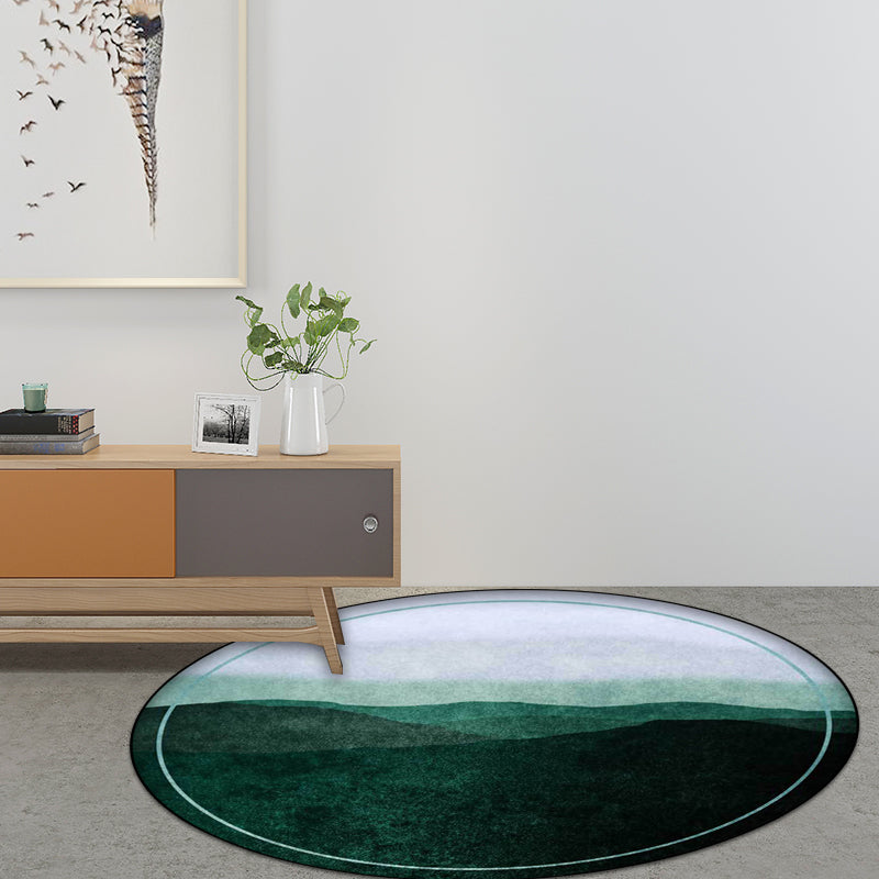 Green and Gray Oriental Carpet Polyester Mountain Ombre Pattern Carpet Washable Non-Slip Back Carpet for Living Room
