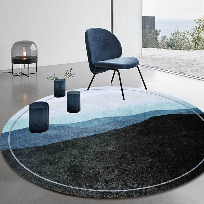 Green and Gray Oriental Carpet Polyester Mountain Ombre Pattern Carpet Washable Non-Slip Back Carpet for Living Room