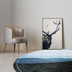 Green and Gray Oriental Carpet Polyester Mountain Ombre Pattern Carpet Washable Non-Slip Back Carpet for Living Room
