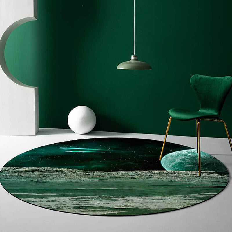 Nordic modern rug in green space planet spaceship pattern rug polyester pet-friendly rug for home decor