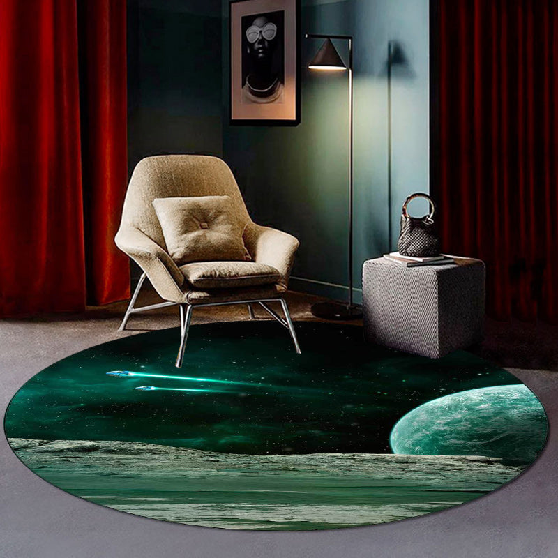 Nordic modern rug in green space planet spaceship pattern rug polyester pet-friendly rug for home decor
