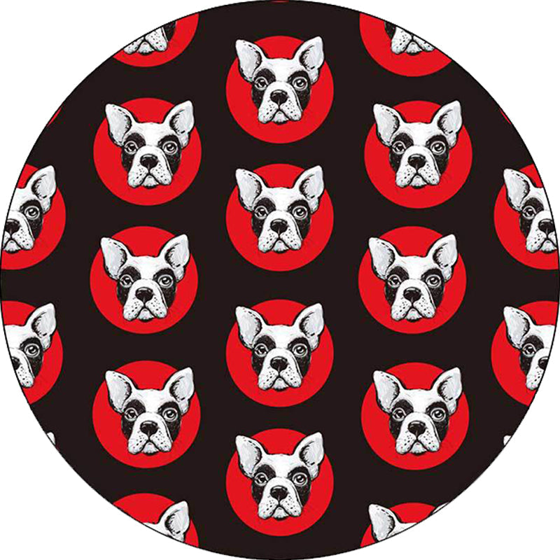 Kids Bedroom Rug in Black Animal Dog Dots Print Rug Polyester Stain Resistant Pet Friendly Area Rug