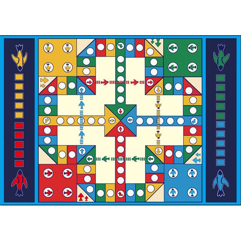 Unique Children's Carpet in Blue Educational Ludo Pattern Carpet Polyester Stain Resistant Rug for Nursery