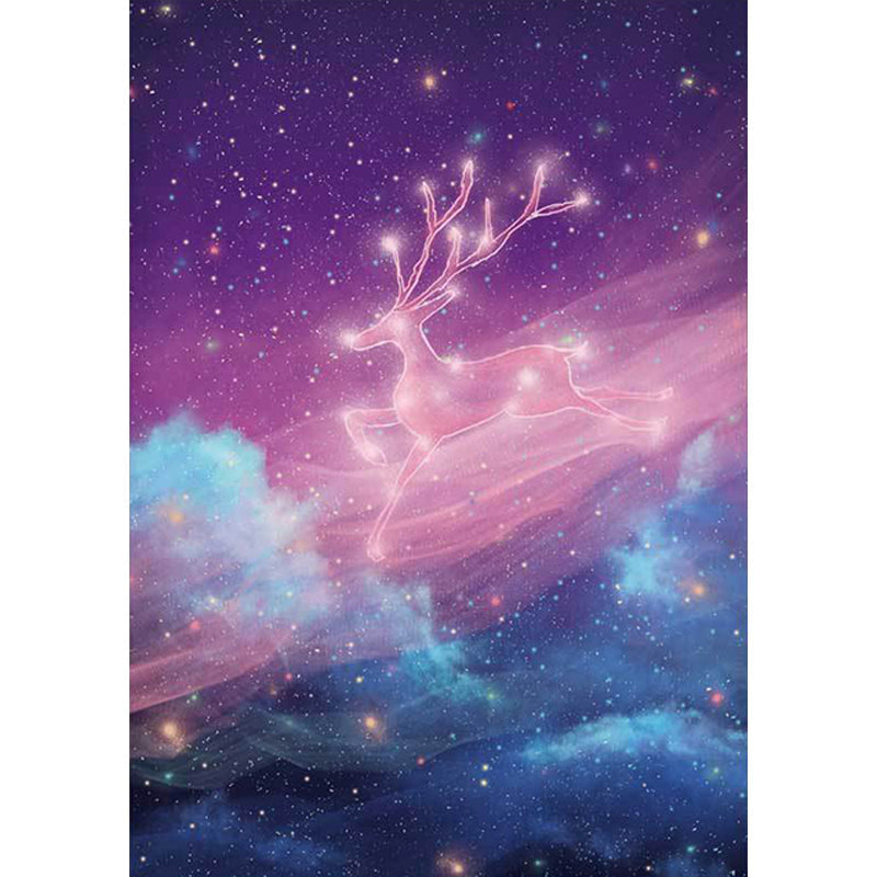 Unique Kids Rug in Purple Fairy Deer Galaxy Pattern Rug Polyester Non-Slip Back Rug for Children's Room