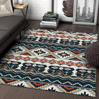 Southwest Tribal Print Carpet Black and White Polyester Carpet Machine Washable Non-Slip Area Rug for Living Room
