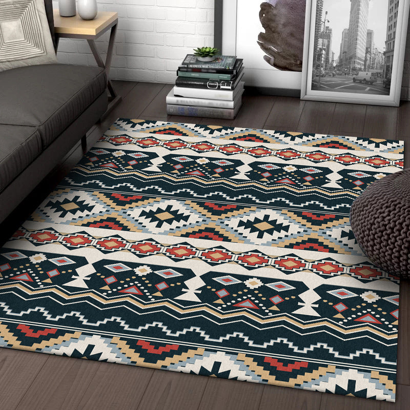 Southwest Tribal Print Carpet Black and White Polyester Carpet Machine Washable Non-Slip Area Rug for Living Room