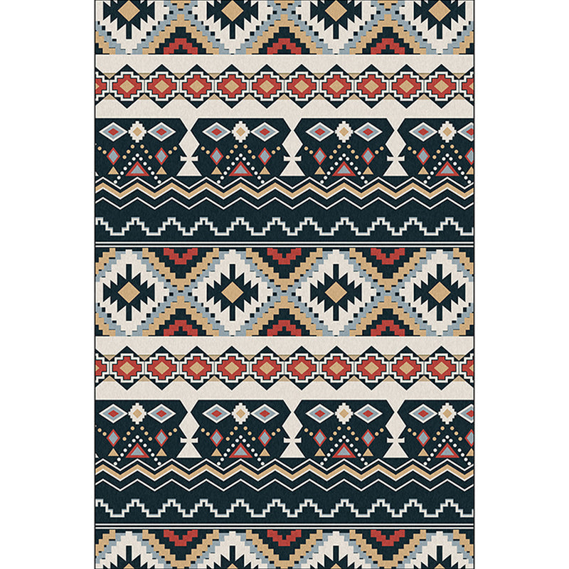 Southwest Tribal Print Carpet Black and White Polyester Carpet Machine Washable Non-Slip Area Rug for Living Room