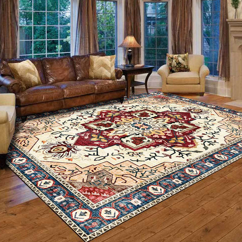 Moroccan Medallion Print Rug Light Brown Polyester Rug Machine Washable Non-Slip From the Floor for the Living Room