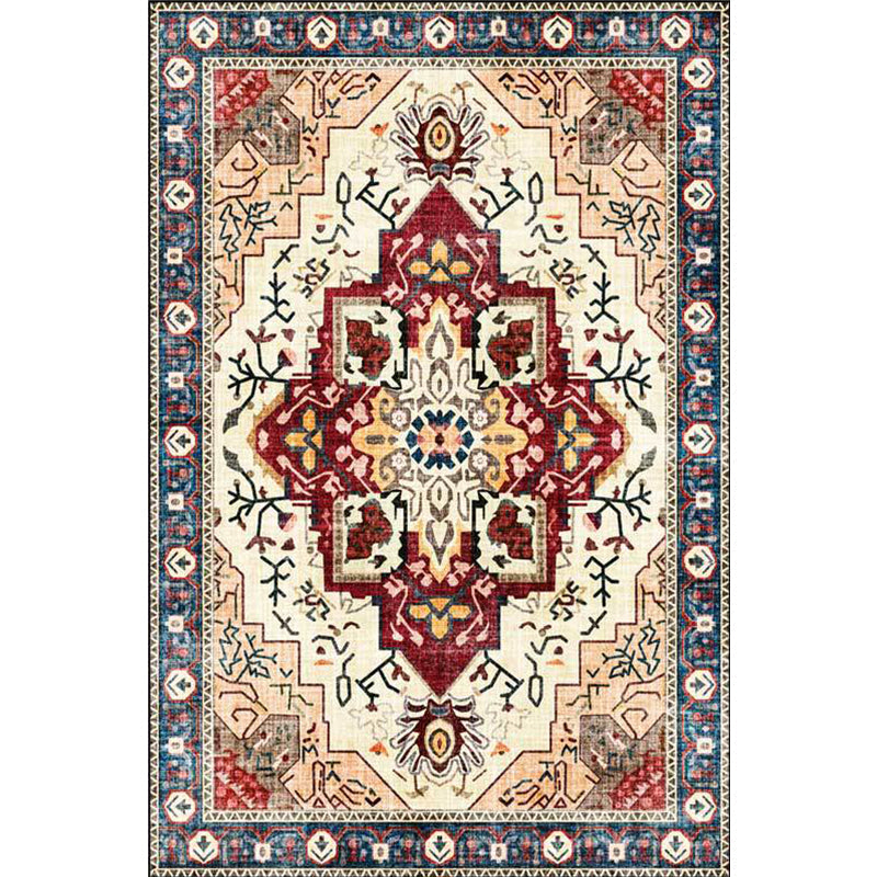 Moroccan Medallion Print Rug Light Brown Polyester Rug Machine Washable Non-Slip From the Floor for the Living Room