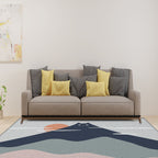 Green and Gray Children's Mat Vinyl Cat Mountains Print Carpet Washable Nonslip Back Rug for Children's Room