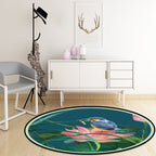 Vintage Lotus Pattern Carpet with Bird and Leaf Green Polyester Carpet Machine Washable Non-Slip Area Rug for Living Room