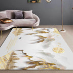 Retro Mountain Pattern Carpet with Character and Bird Golden Eastern Carpet Polyester Washable Non-Slip Backing Area Rug for Living Room