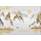 Retro Mountain Pattern Carpet with Character and Bird Golden Eastern Carpet Polyester Washable Non-Slip Backing Area Rug for Living Room