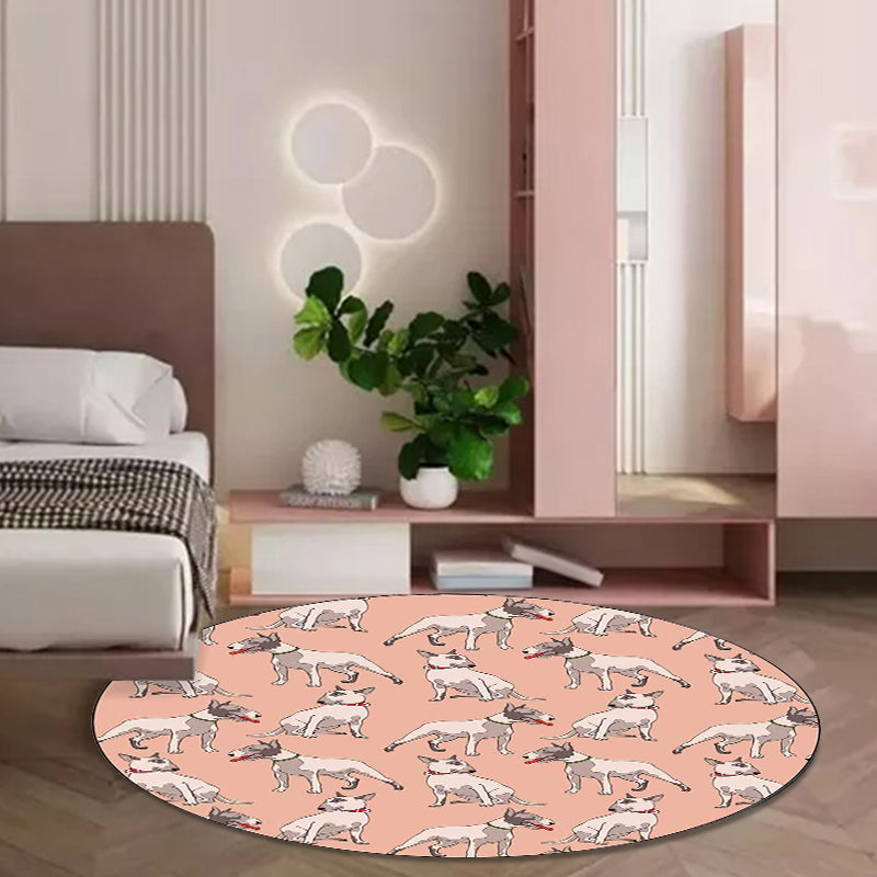 Orange Children's Room Carpet Children Animal Dog Pattern Area Rug Polyester Stain Resistant Washable Rug