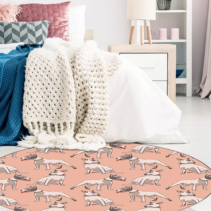 Orange Children's Room Carpet Children Animal Dog Pattern Area Rug Polyester Stain Resistant Washable Rug