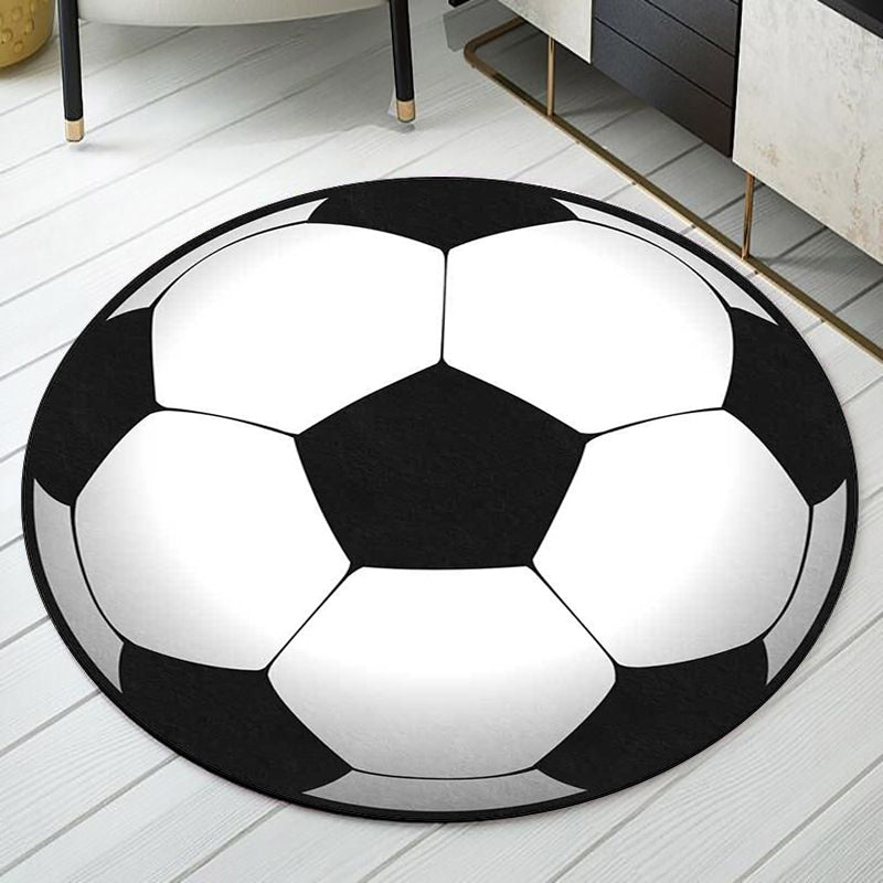 Black and White Children's Room Carpet Kids Sports Football Pattern Area Rug Polyester Washable Stain Resistant Area Rug