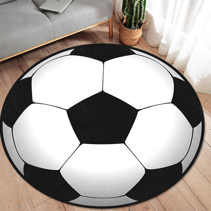 Black and White Children's Room Carpet Kids Sports Football Pattern Area Rug Polyester Washable Stain Resistant Area Rug