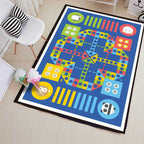 Blue Children's Room Carpet Children Educational Ludo Pattern Area Rug Polyester Pet Friendly Washable Rug