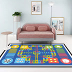 Blue Children's Room Carpet Children Educational Ludo Pattern Area Rug Polyester Pet Friendly Washable Rug