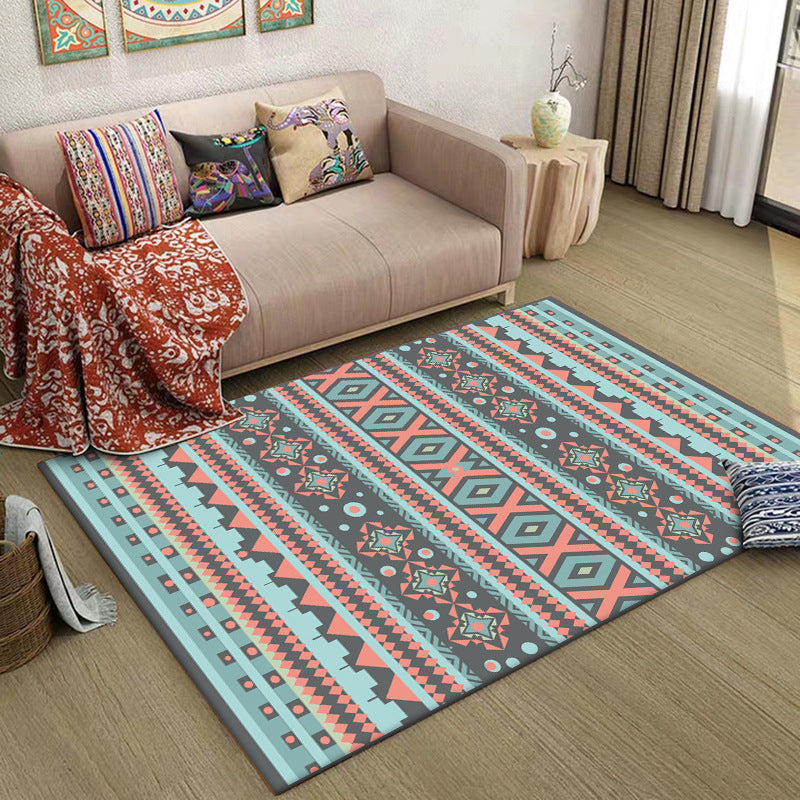 Z southwest tribal striped print rug blue and green polyester rug machine washable non-slip living room rug for living room