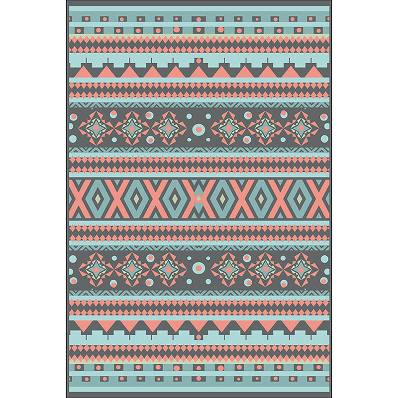 Z southwest tribal striped print rug blue and green polyester rug machine washable non-slip living room rug for living room