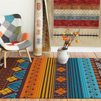 Stamm geometric striped pattern rug brown and blue vintage rug polyester washable non-slip backing rug for bedroom