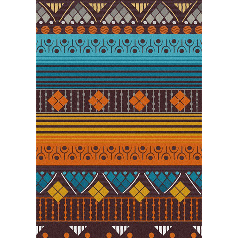 Stamm geometric striped pattern rug brown and blue vintage rug polyester washable non-slip backing rug for bedroom