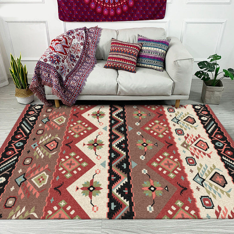 Stylish Tribal Design Carpet Red Vintage Carpet Polyester washable Non-slip back Carpet for bedroom