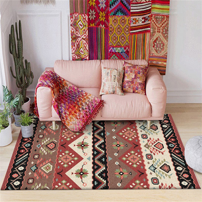 Stylish Tribal Design Carpet Red Vintage Carpet Polyester washable Non-slip back Carpet for bedroom