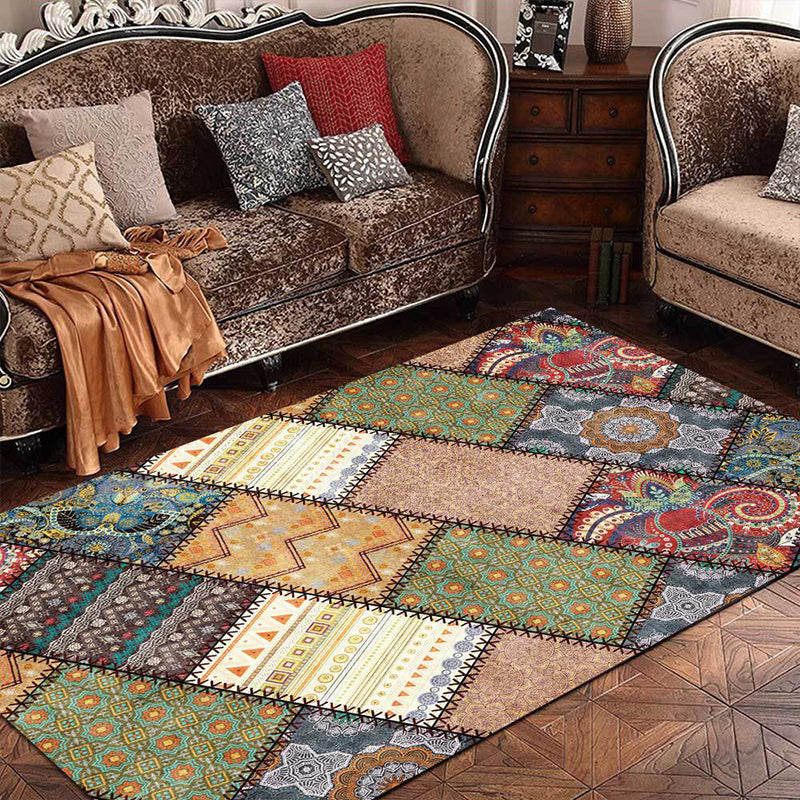 Unique tribal pattern carpet red and gray vintage carpet polyester washable non-slip backing living room carpet for the bedroom