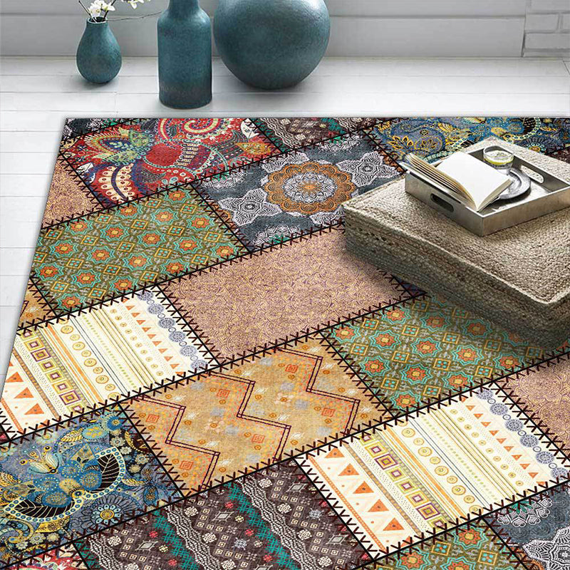 Unique tribal pattern carpet red and gray vintage carpet polyester washable non-slip backing living room carpet for the bedroom