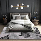 Contemporary leaf pattern rug gray polyester rug machine washable non-slip rug for the living room