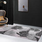 Contemporary leaf pattern rug gray polyester rug machine washable non-slip rug for the living room