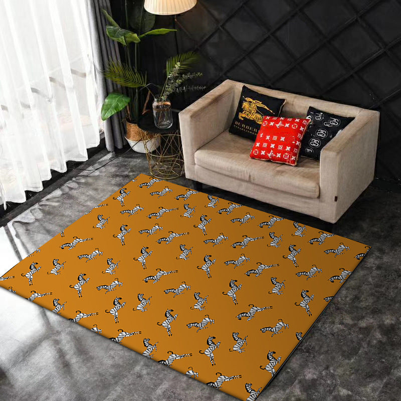 Unique zebra pattern rug orange slouch rug polyester washable non-slip bottom rug for the living room