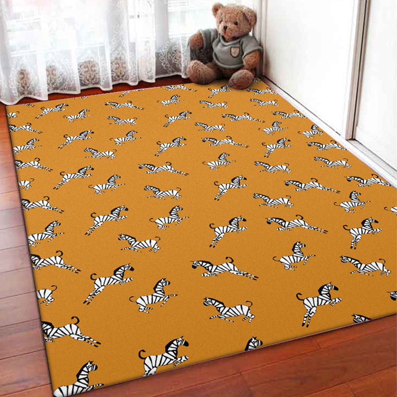 Unique zebra pattern rug orange slouch rug polyester washable non-slip bottom rug for the living room