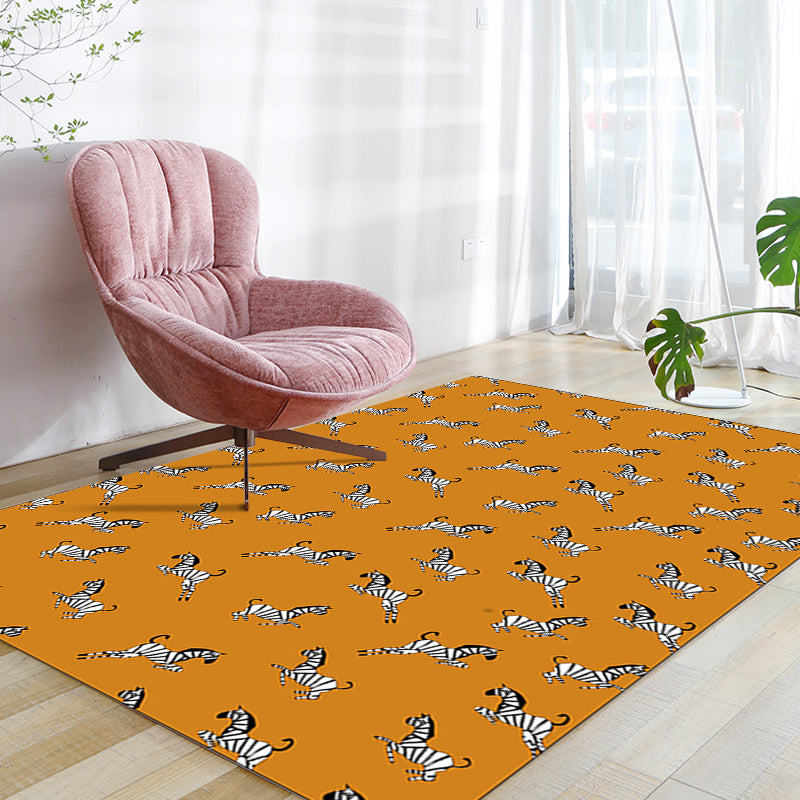 Unique zebra pattern rug orange slouch rug polyester washable non-slip bottom rug for the living room