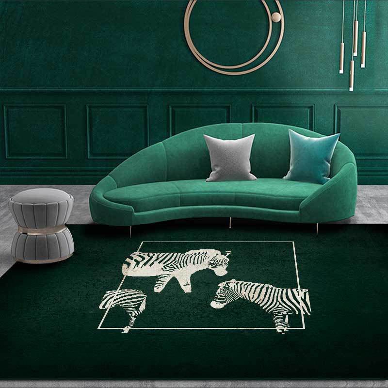 Stylish zebra pattern rug dark green Nordic rug polyester washable non-slip backing rug for the living room