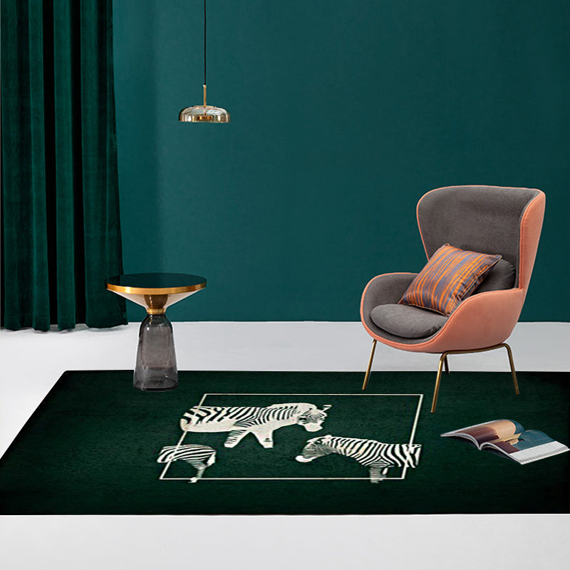 Stylish zebra pattern rug dark green Nordic rug polyester washable non-slip backing rug for the living room
