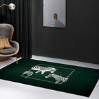 Stylish zebra pattern rug dark green Nordic rug polyester washable non-slip backing rug for the living room